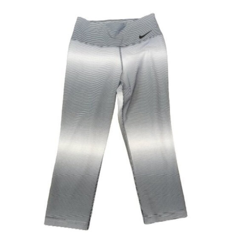 CLEARANCE Nike Dri Fit Cropped Leggings Black Grey White Stripe Size XS​​​​​​​​